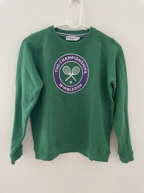 Wimbledon kids 12-13yr green tennis pullover crewneck sweatshirt, cotton, preppy